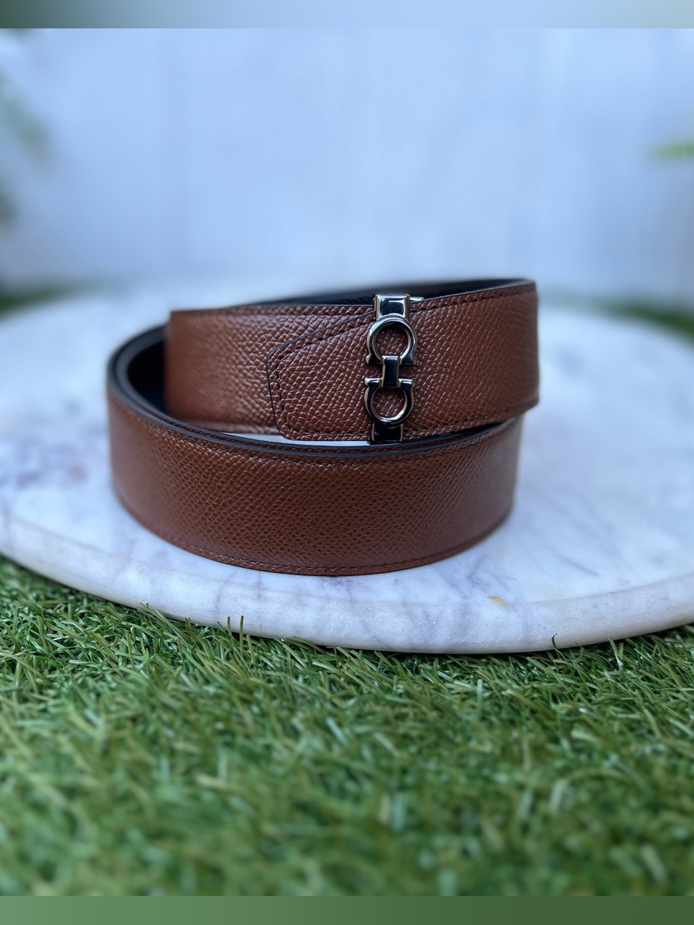 Salvatore Ferragamo Brown Leather Double Gancini Belt